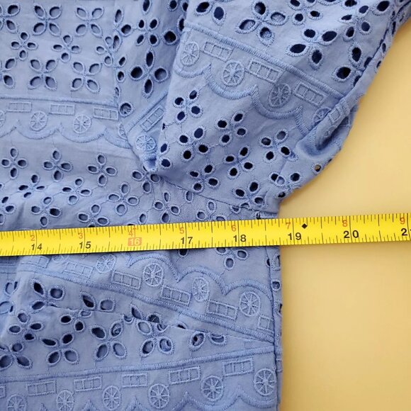 Talbots Eyelet Button Front Boho Cotton Women's Top Blue Iris Size X-Small - Picture 6 of 10